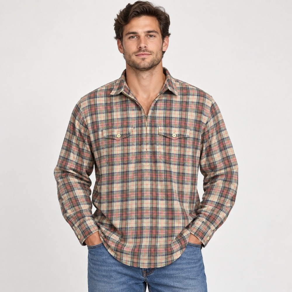 Vintage American Eagle Outfitters Zip Popover Shirt Men's Medium Plaid 90s Y2K